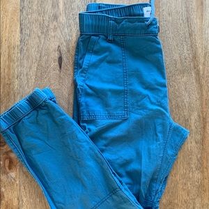 Teal blue flowy pants with tie at waist